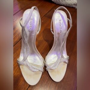 bebe Silver Glitter Strappy Heels